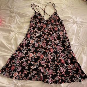 Forever 21 Black/Pink Floral Mini Dress (large)